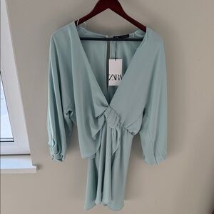 Zara Soft Blue Tie-Front Dress size L